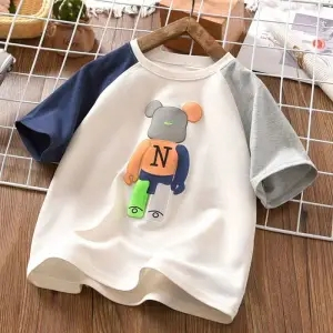 Áo Thun Ngắn Tay Họa Tiết Gấu Hoạt Hình Thời Trang Cho Trẻ Em Trai