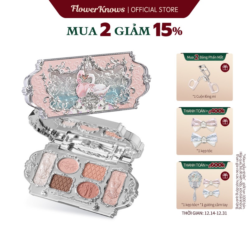 Flower knows Bảng Phấn Mắt swan ballet Sáu Màu Sắc Hiệu Ứng Mịn Màng Lâu Trôi 6.5g