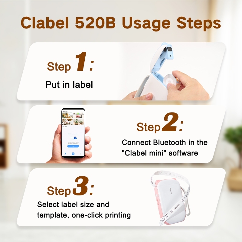 Clable 520b Máy in nhãn máy in mini máy in nhỏ nhãn kết nối bluetooth chống nước