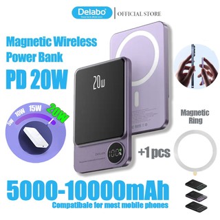 Original PD 20W Pin Sạc Dự Phòng Không Dây Delabo 10000mAh Từ Tính Cho iphone 15 14 13 12 pro max 5000mAh Power Bank