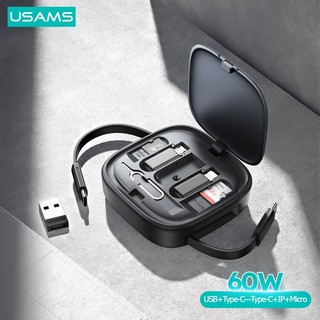 Cáp sạc nhanh USAMS 60W kèm hộp đựng type C sang cổng micro ip sim tf dài 100cm