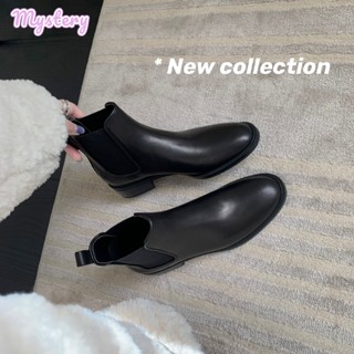 Giày Bốt Da Mũi Tròn Gót Nhỏ Co Giãn Thời Trang Cho Nữ chelsea