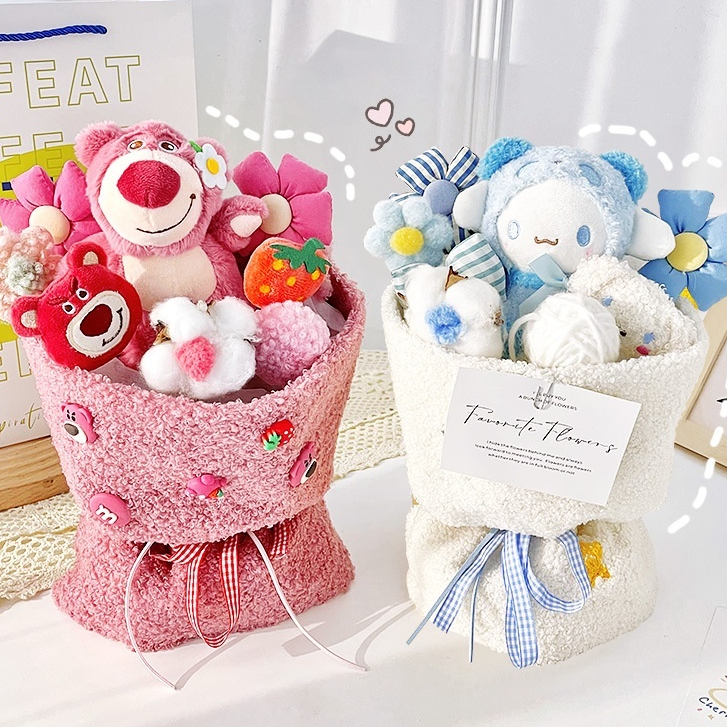 🎄🎄Tặng kèm set túi + thiệp + đèn Bó hoa gấu bông bó hoa búp bê Dễ Thương quà giáng sinh noel Tặng Sinh Nhật gấu dâu bông