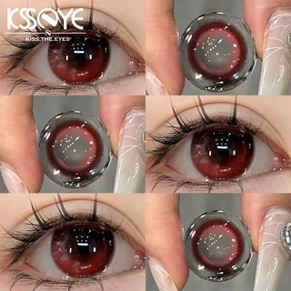 ksseye 2 chiếc kính áp tròng màu đỏ 14,5MM mắt to Kính áp tròng màu cosplay đỏ Kính áp tròng mềm cận thị màu xanh Thích hợp cho trang điểm Giáng sinh và Halloween