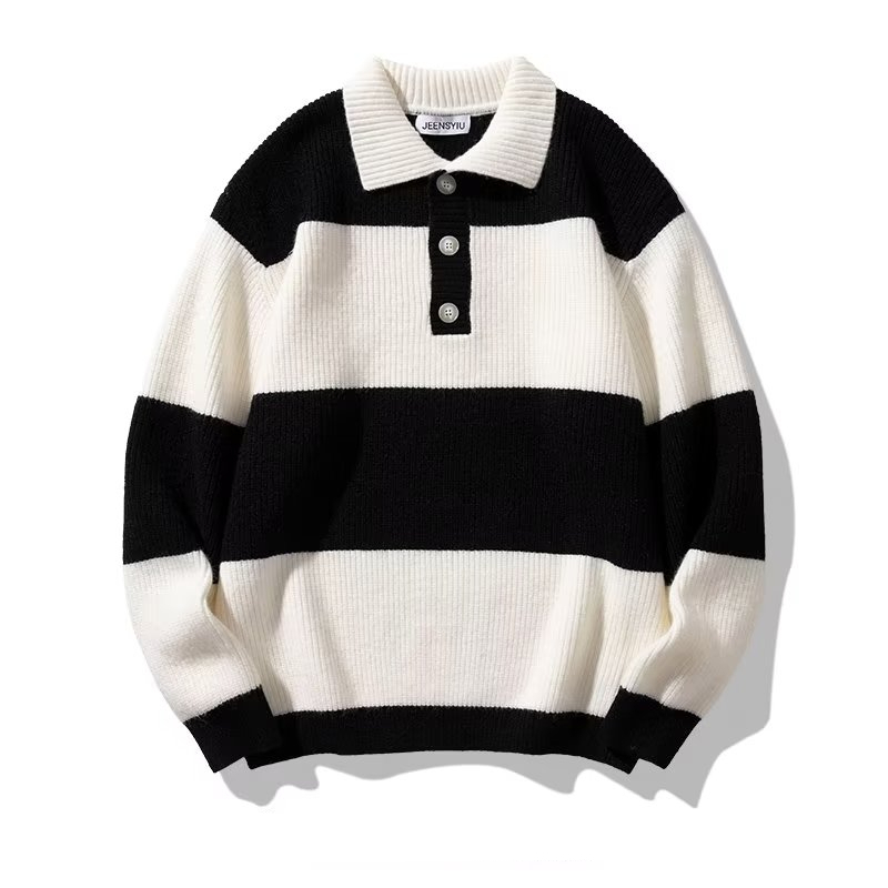 Áo sweater Dệt Kim Kẻ Sọc Dáng Rộng Phong Cách Hàn Quốc Thời Trang Mùa Thu Cho Nam