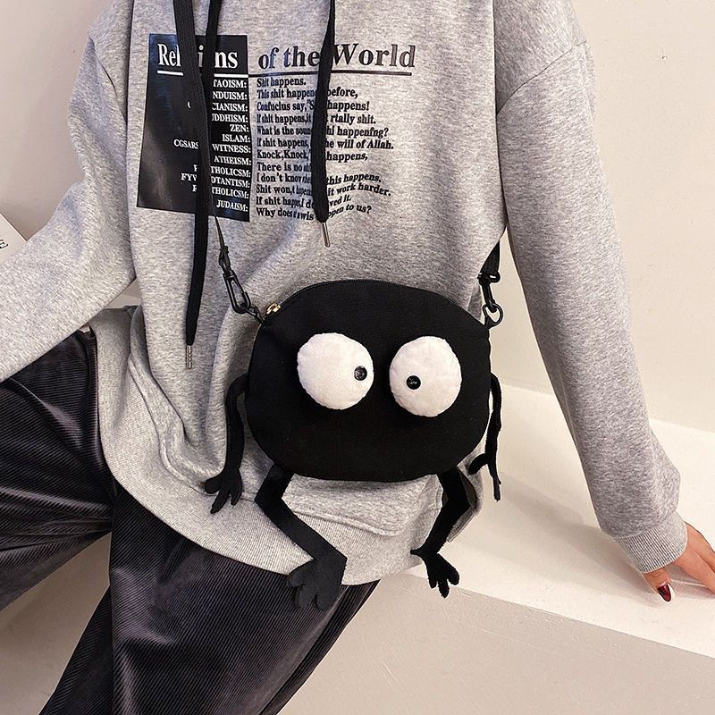 NALLCHEER Túi Đeo Chéo Vải Canvas Hình Tròn In Hình Vui Nhộn Cho Nữ