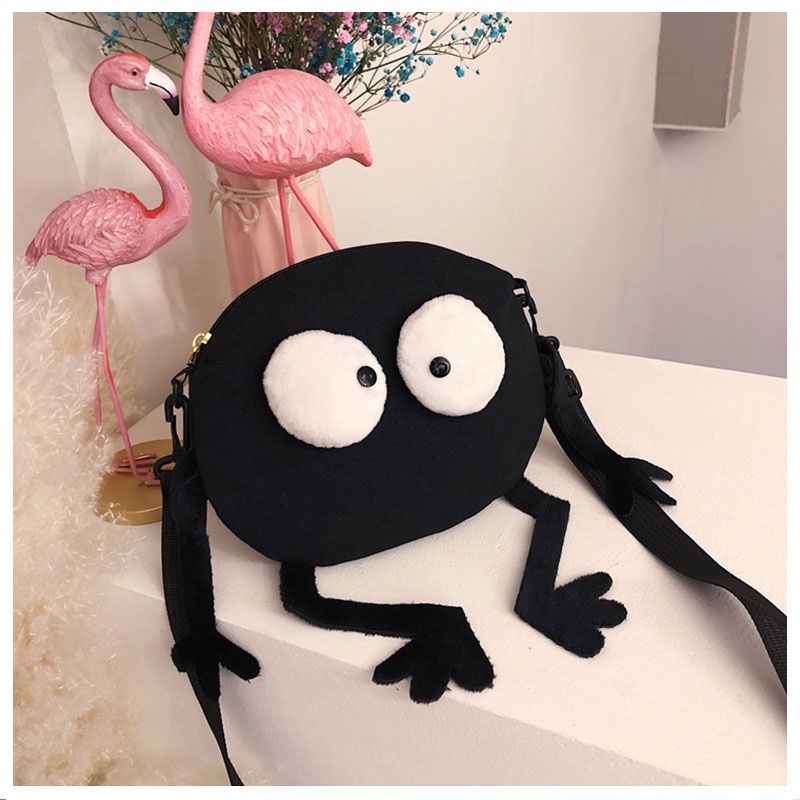 NALLCHEER Túi Đeo Chéo Vải Canvas Hình Tròn In Hình Vui Nhộn Cho Nữ