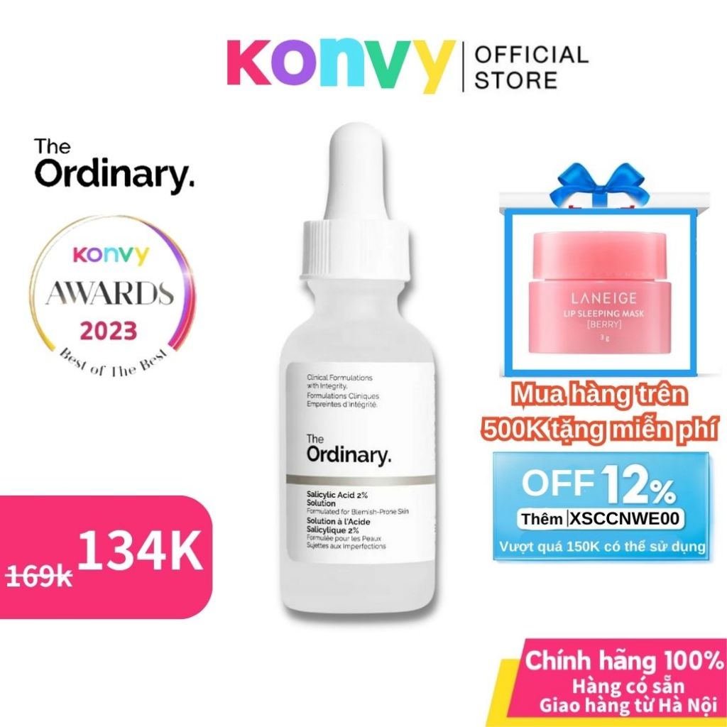 The Ordinary Salicylic Acid 2% Solution BHA 30ml giảm mụn Tinh chất tẩy da chết - Konvy