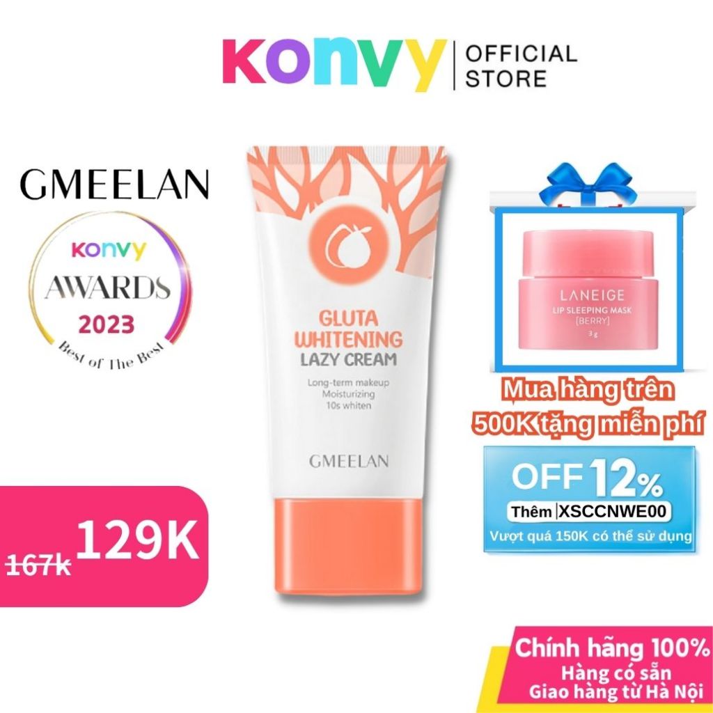 GMEELAN Kem Làm sáng da 30g SPA20 Kem làm trắng da GLUTA WHITENING LAZY CREAM Làm trắng da Cân bằng màu da Konvy