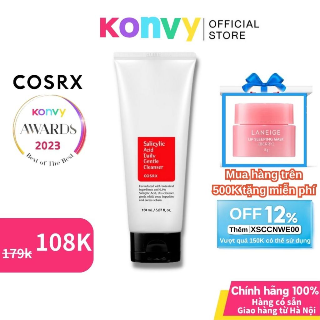 Sữa Rửa Mặt Giảm Mụn Cosrx Salicylic Acid Daily Gentle Cleanser 150ml Konvy