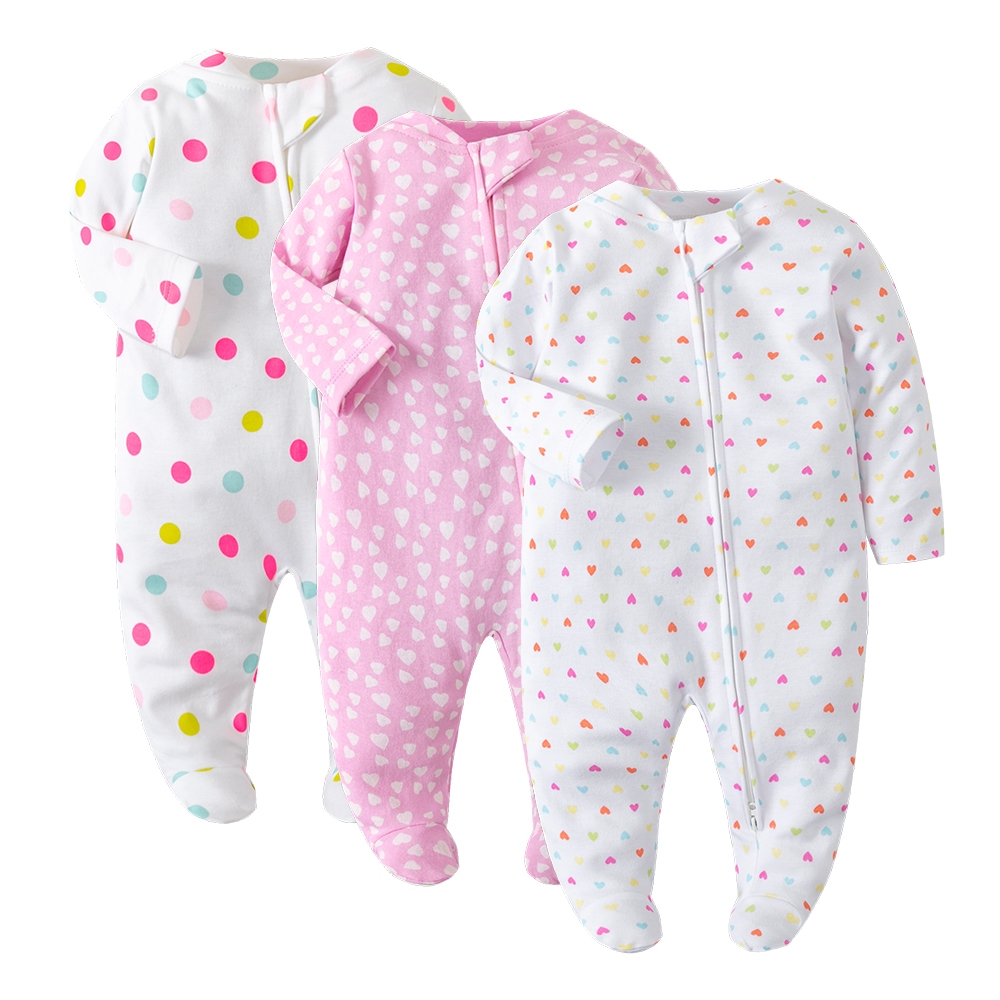 2-way zippered baby romper cho bé trai và bé gái, áo liền quần dài tay 100% cotton