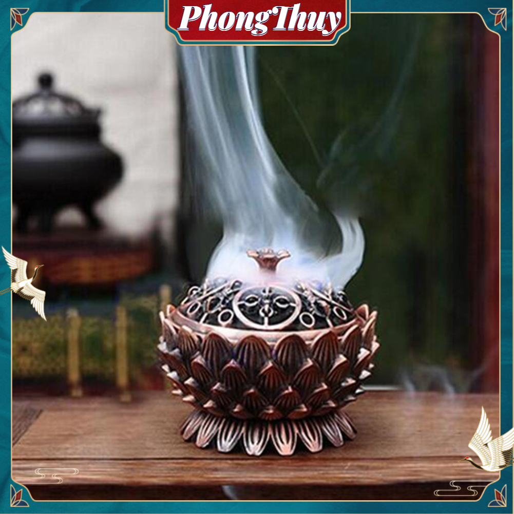 Lư Xông Nụ Trầm Hương Đốt Nhang Hình Hoa Sen Bằng Hợp Kim Kẽm Trang Trí Nhà Cửa【PhongThuy】
