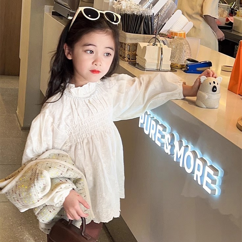 Dễ Thương Áo Kiểu Tay Dài Phối Ren Thêu Hoa Phong Cách Công Chúa Ngọt Ngào Cho Bé Gái