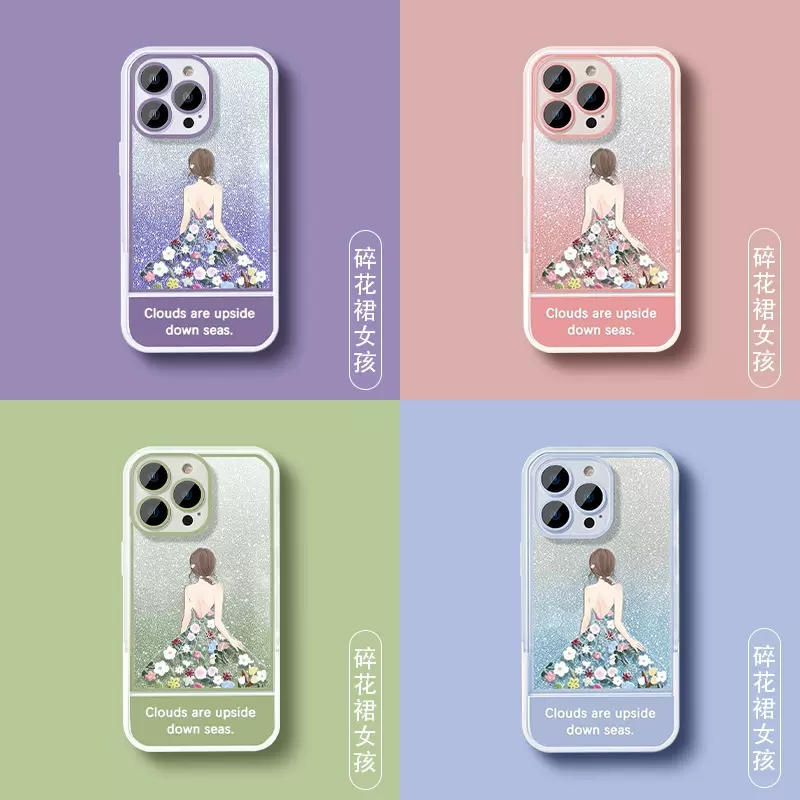 Ốp Điện Thoại Hình Cô Gái & Hoa Lấp Lánh Cho iphone 15 pro max 15plus 15pro 14promax 14plus 14 pro 13 pro max 13pro 12pro max