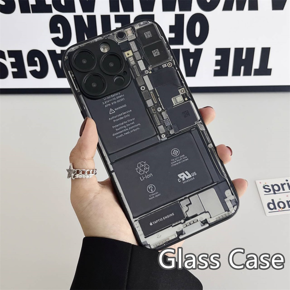 Ốp Điện Thoại Kính Cường Lực Cứng Họa Tiết Bảng Mạch Cho iphone 15 pro max 14 pro max 13 12 11 pro max
