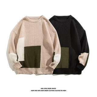 Áo len khâu màu tương phản cao cấp Áo len nam mùa thu Áo len nam cổ tròn Áo len đáy áo len M--3XL