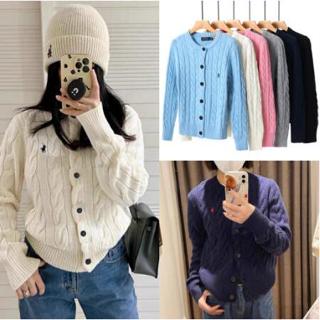 Mùa Thu Đông Phong Cách RL Cardigan Áo Len Nữ Polo Mỹ Ralph Lauren Dệt Kim Áo Len Xoắn Bé Gái Top Thu Đông Dài Tay Cardigan