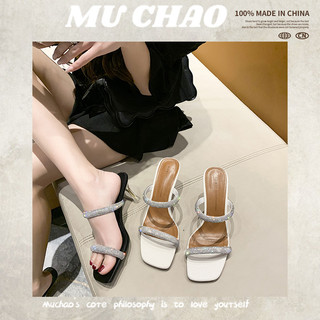 MUCHAO Xăng đan cao gót mũi vuông phong cách dành cho nữ