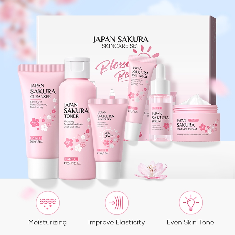 Laikou set 6 Kem Chống Nắng spf50 sakura Dưỡng Ẩm Làm Sáng Da Kèm Hộp Quà