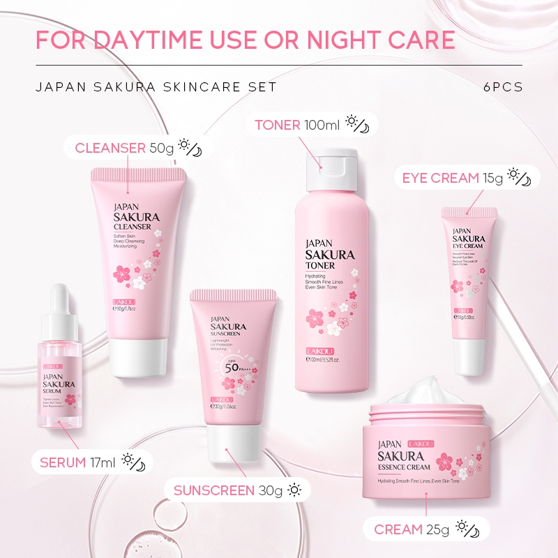 Laikou set 6 Kem Chống Nắng spf50 sakura Dưỡng Ẩm Làm Sáng Da Kèm Hộp Quà