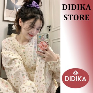 DIDIKA Bộ Đồ Ngủ Dài Tay In Hình Hoạt Hình Ngọt Ngào Thời Trang Mùa Xuân Thu Dành