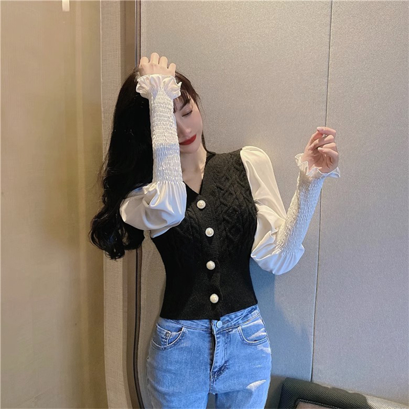 Áo cardigan Dệt Kim Tay Dài Dáng Ngắn Phong Cách Hàn Quốc