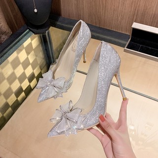 Giày Cao Gót Thời Trang (6-10cm).Giày Cao Gót Mũi Nhọn Đính Đá Pha Lê Quyến Rũ Thời Trang Cho Nữ