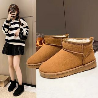 Giày bốt da lót lông cừu cotton cổ thấp đế dày thời trang thu đông 2023 cho nữ