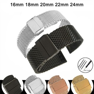 Dây đồng hồ dạng lưới bằng thép không gỉ dày 3mm 16mm 18mm 20mm 22mm 24mm 1.0mm