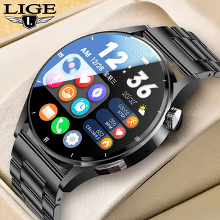 Đồng hồ thông minh LIGE Nam Màn hình AMOLED HD Phát hiện nhiệt độ cơ thể Ai Giọng nói thông minh Thể thao Đồng hồ thông minh chống nước Bluetooth Gọi SmartWrist cho Android và iOS