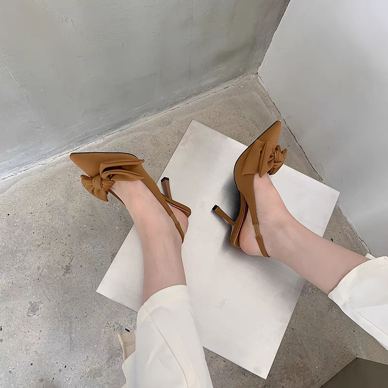 YAOLI  ZA Giày cao gót mũi nhọn đính nơ phong cách Pháp xinh xắn thời trang