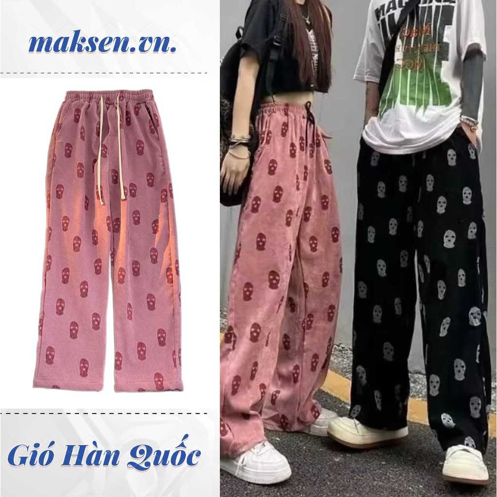 【S-3XL】Quần Nhung Tăm Unisex Cá Tính hồng Quần ống suông rộng họa tiết bigsizeQuần Dài Ống Rộng In Họa Tiết Phong Cách hip hop Đường Phố Mỹ Kiểu Mới Cho Cặp Đôi