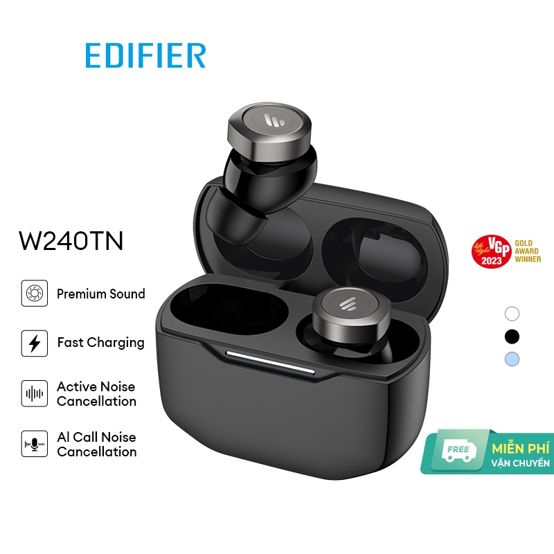 Tai nghe không dây Khử tiếng True Wireless Edifier W240TN ồn AI với Bluetooth V5.3 lên đến 25 giờ Hỗ trợ thời gian chơi Điều khiển nút tùy chỉnh Voice Assitant Chế độ EQ