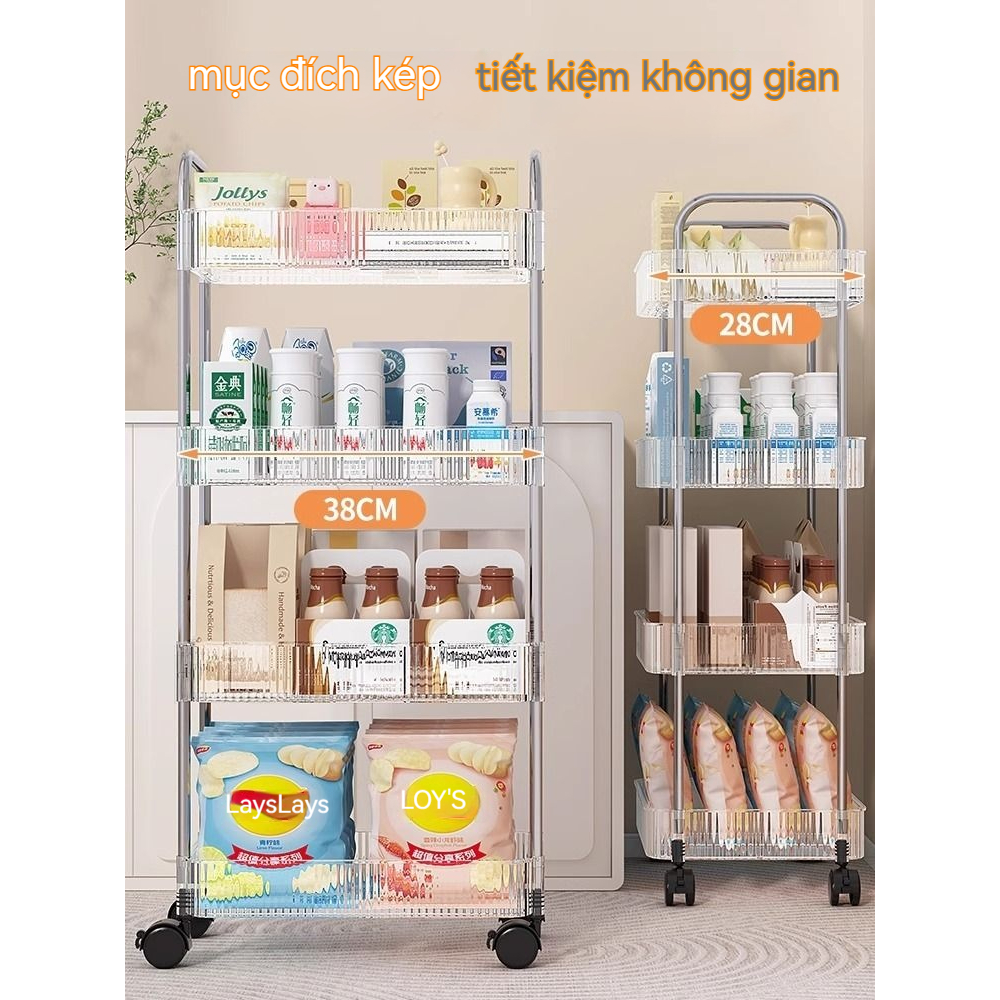 LINGMENG  Kệ đựng đồ đa năng 3 tầng,4 tầng có bánh xe đẩy chuyên dụng cho  UZW23B0Q4R 47Z231120