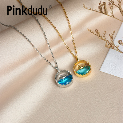 Pinkdudu Cá voi Màu xanh Đại dương Mặt dây chuyền Vòng cổ Tính khí Thanh lịch Sáng tạo Hợp kim Xương đòn Chuỗi Trang sức Quà tặng cho Phụ nữ PD1797