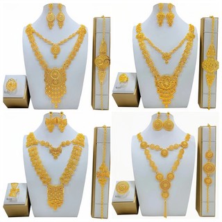 Bộ đồ trang sức dubai mạ vàng mới bộ đồ trang sức nữ trung đông vòng cổ vòng tay bông tai nhẫn bộ bốn