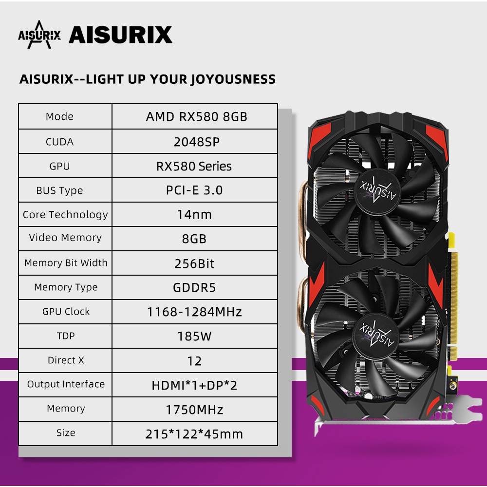 AMD Aisurix Thẻ Đồ Họa Chơi Game gpu gddr5 256bit vga rx 580 8gb 100% | BigBuy360 - bigbuy360.vn