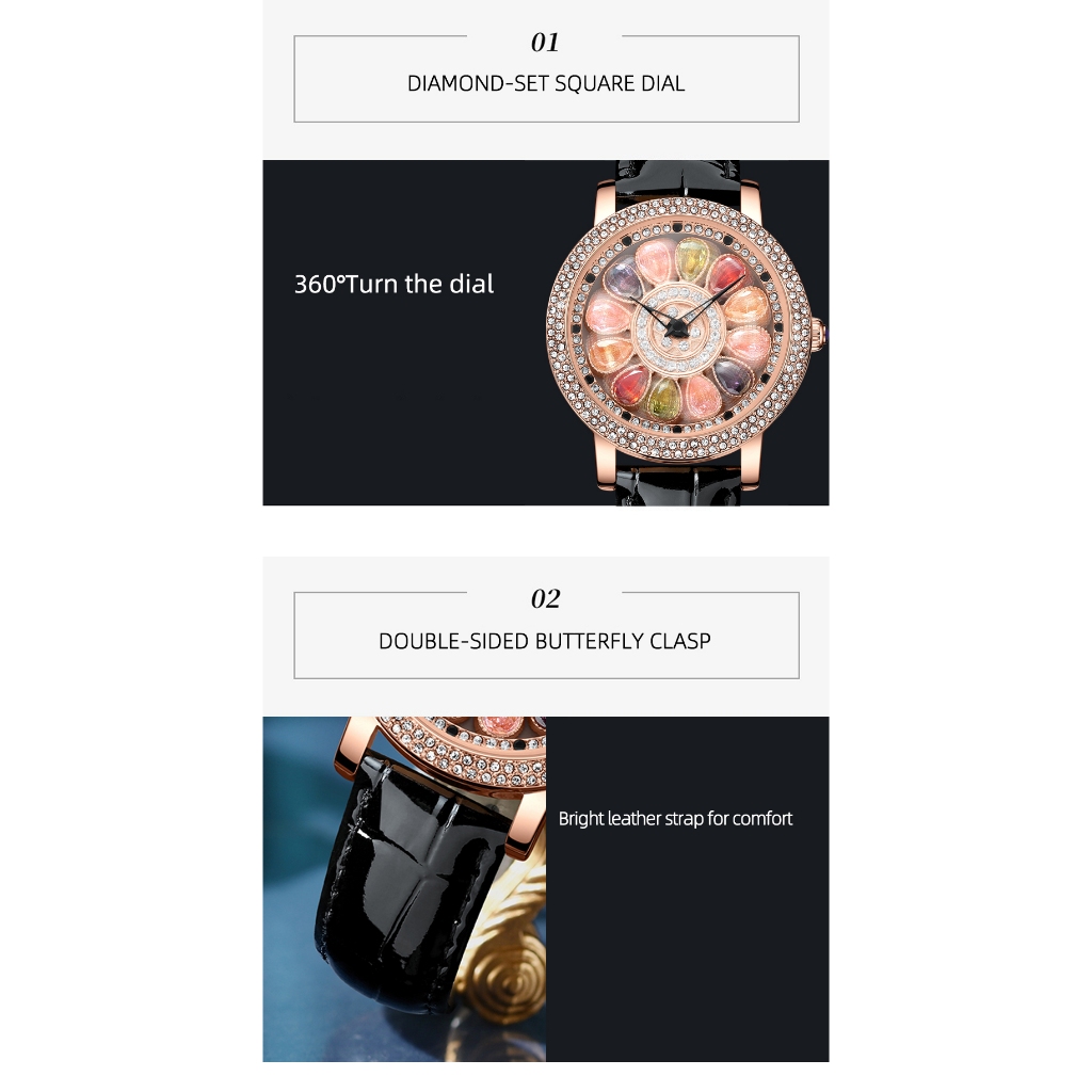 Đồng Hồ quartz chenxi Mạ Vàng Hồng Đính Đá Với Dây Đeo Da 2024