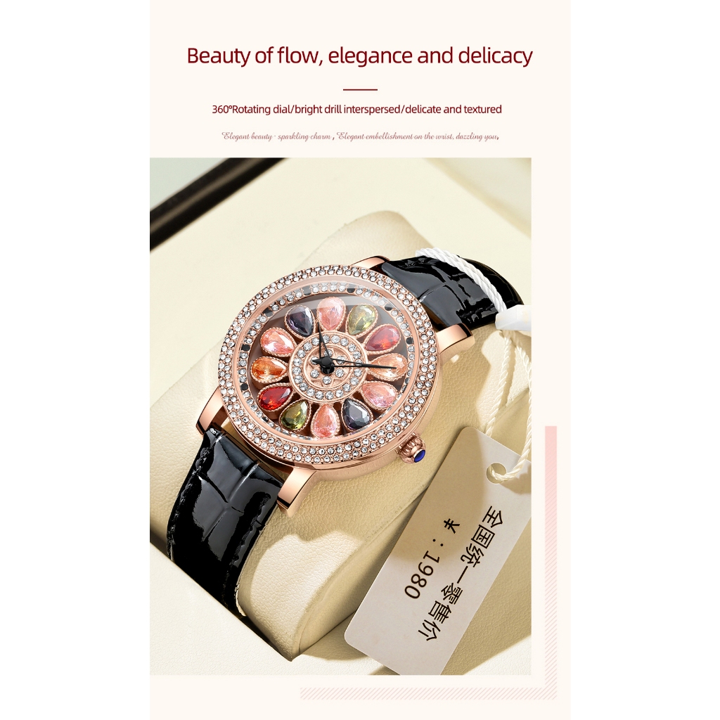 Đồng Hồ quartz chenxi Mạ Vàng Hồng Đính Đá Với Dây Đeo Da 2024