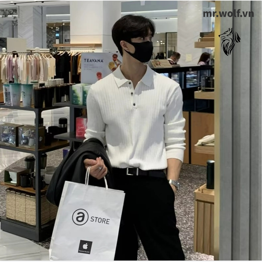 Hàn Quốc Áo Sơ Mi Polo Nam Dài Tay Fashion Áo Dệt Kim Đẹp Ao Polo Thời Trang Nam Tay Dài Bông Simple Áo Thun Nam Có Cổ From Rộng