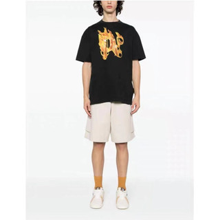 2024 New Summer Palm Burning PA Classic Flame Logo Printed Short Sleeve Angels Loose Couple Cotton T-shirt