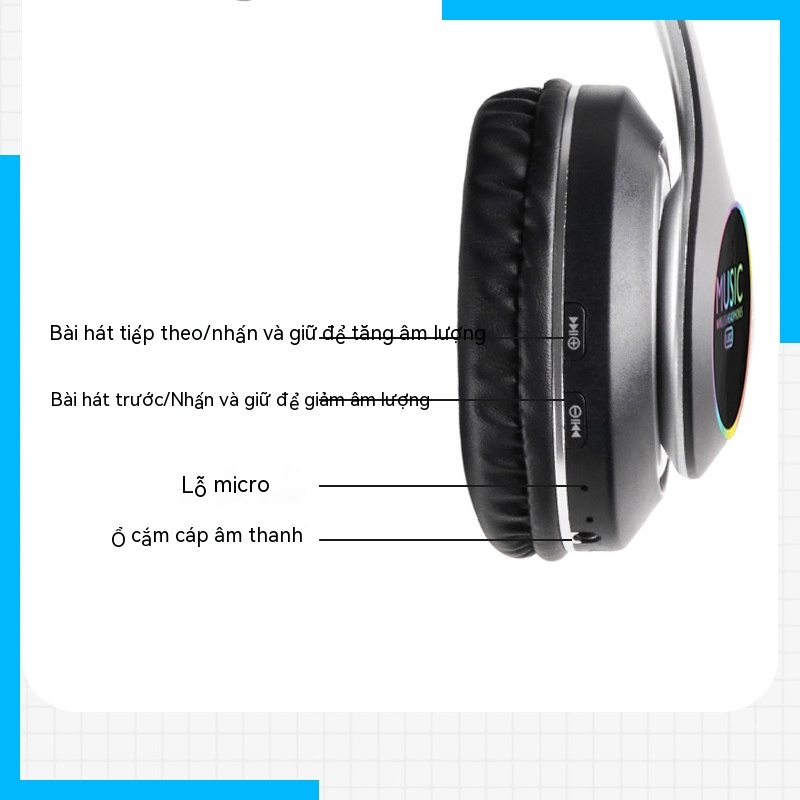 Tai Nghe bluetooth 5.0 vj033 Có Đèn led Nhiều Màu