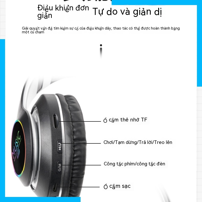Tai Nghe bluetooth 5.0 vj033 Có Đèn led Nhiều Màu