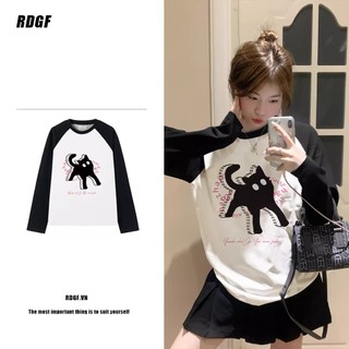 RDGF Nữ dài tay vòng cổ đầu quá khổ cotton phiên bản Hàn Quốc thời trang lỏng lẻo T-shirt