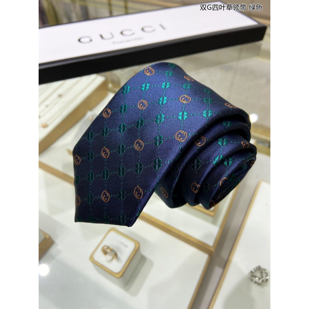 Da1214 gucci * Cà Vạt In Cỏ Bốn Lá Lụa Xanh