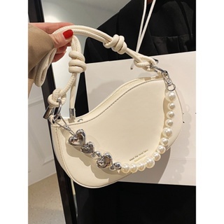 NALLCHEER Túi Xách Da Đeo Vai Phối Dây Xích Ngọc Trai Phong Cách Hàn Quốc Thời Trang Cho Nữ