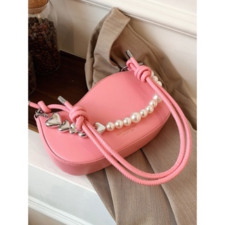NALLCHEER Túi Xách Da Đeo Vai Phối Dây Xích Ngọc Trai Phong Cách Hàn Quốc Thời Trang Cho Nữ