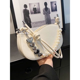 NALLCHEER Túi Xách Da Đeo Vai Phối Dây Xích Ngọc Trai Phong Cách Hàn Quốc Thời Trang Cho Nữ