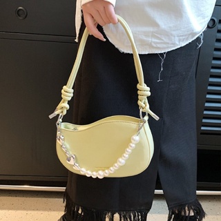 NALLCHEER Túi Xách Da Đeo Vai Phối Dây Xích Ngọc Trai Phong Cách Hàn Quốc Thời Trang Cho Nữ