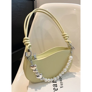 NALLCHEER Túi Xách Da Đeo Vai Phối Dây Xích Ngọc Trai Phong Cách Hàn Quốc Thời Trang Cho Nữ